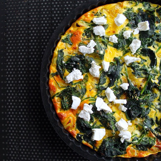 Spanish Potato Tortilla With Spinach, Crumbled Goat Cheese & Greek ...