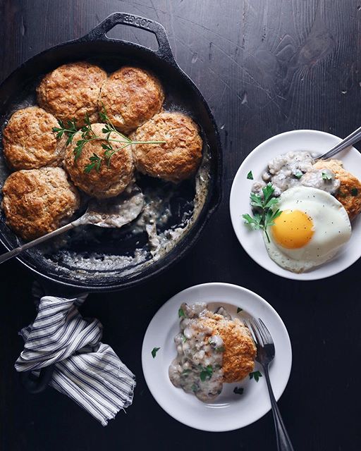 Biscuits & Creamy Mushroom Gravy Breakfast Skillet Recipe The Feedfeed