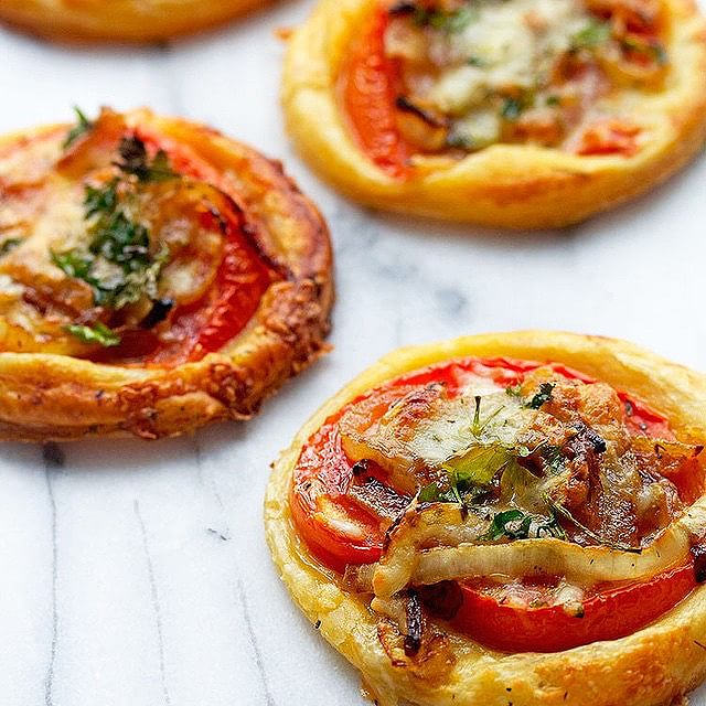 Tomato Puff Pastry Tartlets With Caramelized Onions And Pepperjack ...