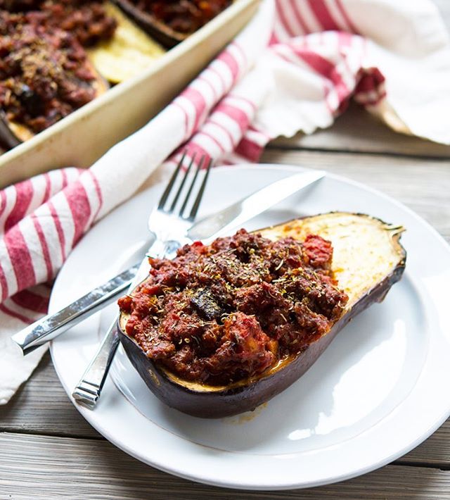 Baked Italian Eggplant Stuffed With Sausage by fedandfit | Quick & Easy