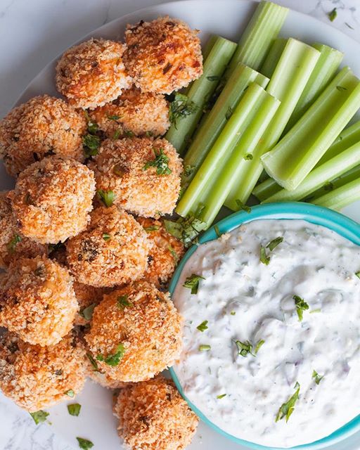 Baked Buffalo Chicken Bites With Blue Cheese Yogurt Dip by wholefully