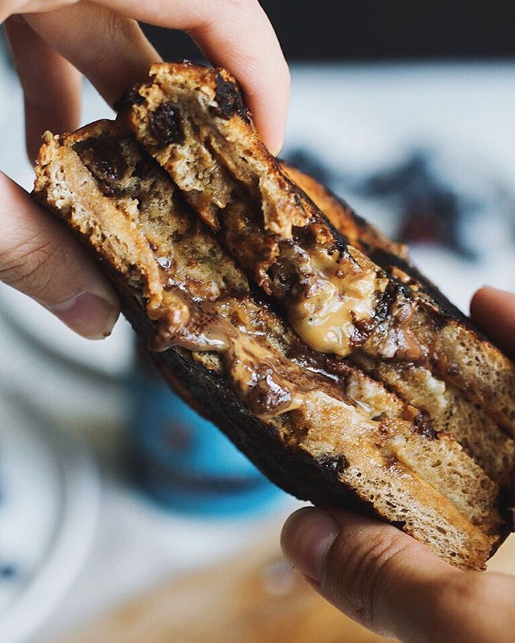 Nutella Almond Butter Mascarpone Grilled Cheese On Cinnamon Raisin Bread by theblissfulbalance