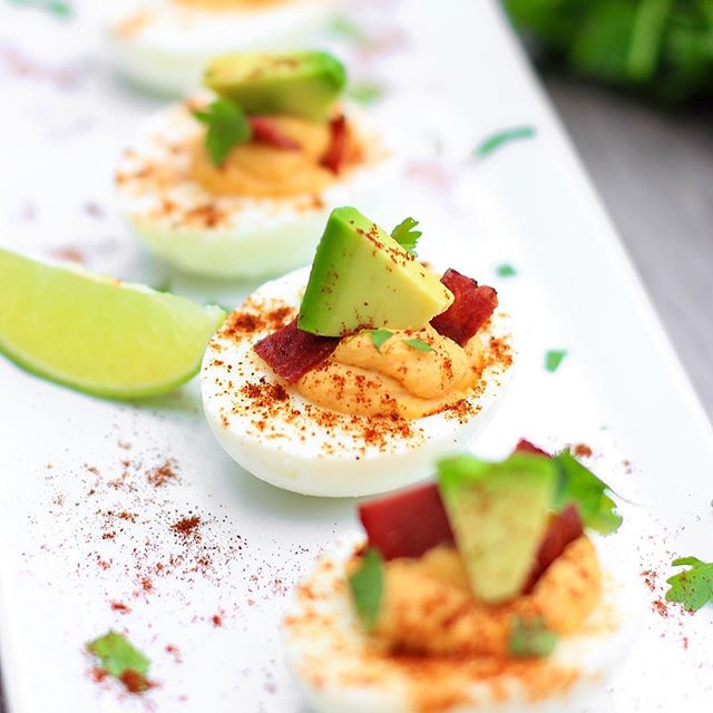 Tapatio Deviled Eggs With Turkey Bacon, Avocado, Cilantro & Paprika by ...