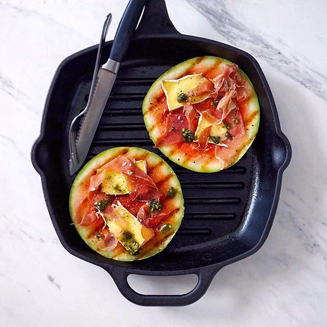 Grilled Watermelon With Brie Cheese, Prosciutto And Pesto Recipe The