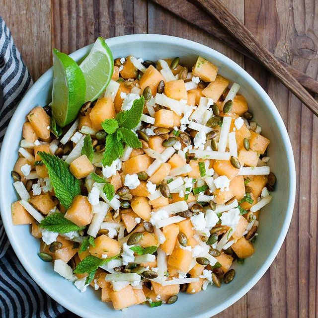 Cantaloupe And Jicama Salad With Fresh Mint And Toasted Pumpkin Seeds