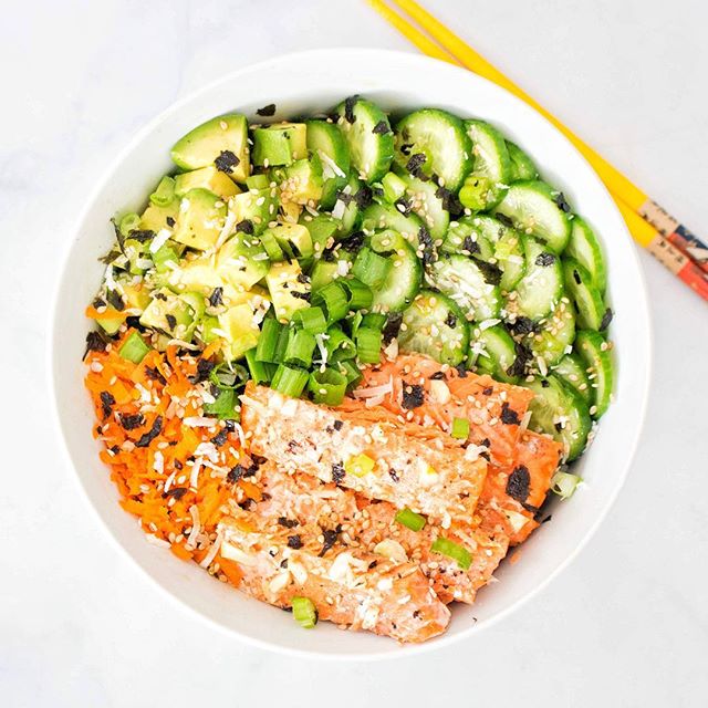 Salmon Poke Quinoa Bowl With Avocado Recipe | The Feedfeed