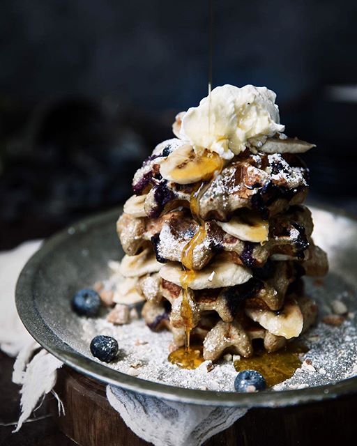 Oat Flour Waffles With Bananas And Blueberries recipe by Sarah Fennel