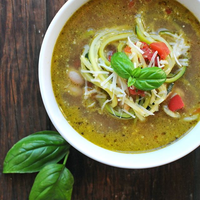 Pesto Soup With Chicken And Zoodles by noshandnourish Quick & Easy