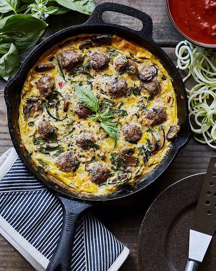 Zucchini Noodle Frittata With Meatballs And Marinara Recipe The Feedfeed