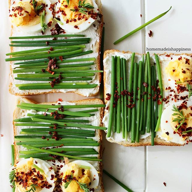 Toast With Goat Cheese, Hard Boiled Eggs, Chives And Red Pepper Flakes