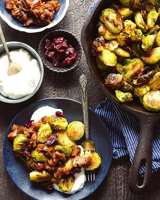 Roasted Brussels Sprouts With Bacon Jam, Greek Yogurt And Dried