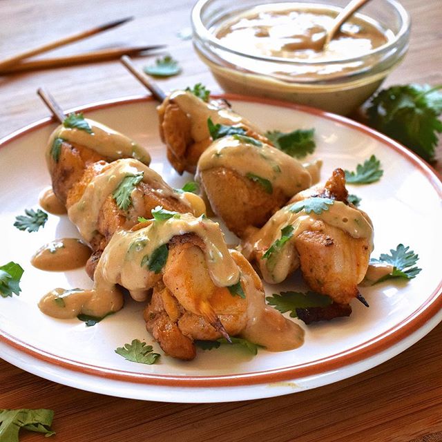 Thai Curry Coconut Chicken Satay With Spicy Peanut Dipping Sauce Recipe The Feedfeed