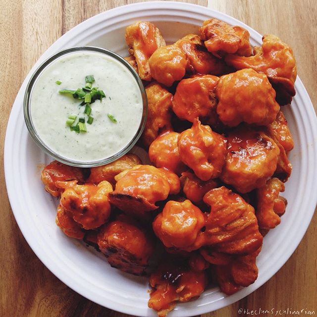 Cauliflower Buffalo "wings" With Tofu Ranch Sauce by