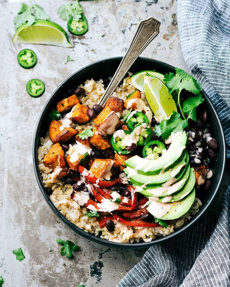 Roasted Sweet Potato Burrito Bowls by chelseasmessyapron | Quick & Easy ...