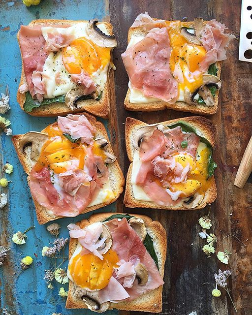 Spinach And Mushroom Toast With Ham And Egg Recipe The Feedfeed