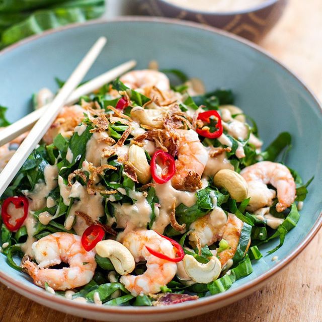 Prawn & Collard Greens Salad With Cashew Satay Sauce Recipe The Feedfeed