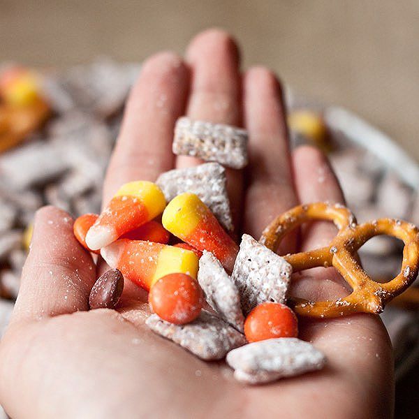 Halloween Snack Mix With Chocolate And Peanut Butter Corn Cereal, Candy