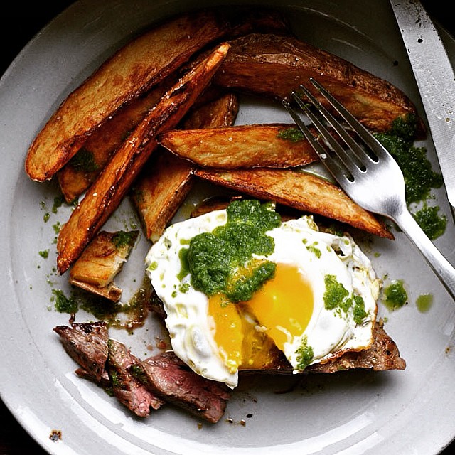 Churrasco Ecuadorian Steak & Eggs With Green Chili Sauce Made From