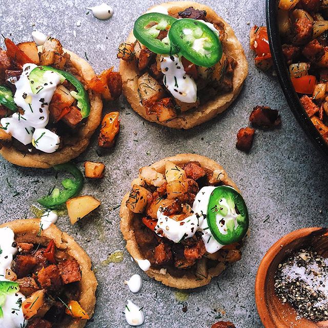 Smoky Chorizo Sopes With Chili Refried Beans & Greek Yogurt by holasus