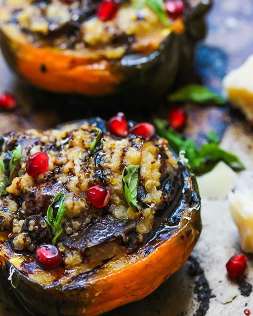 Acorn Squash Stuffed With Creamy Mushroom Quinoa Recipe The Feedfeed