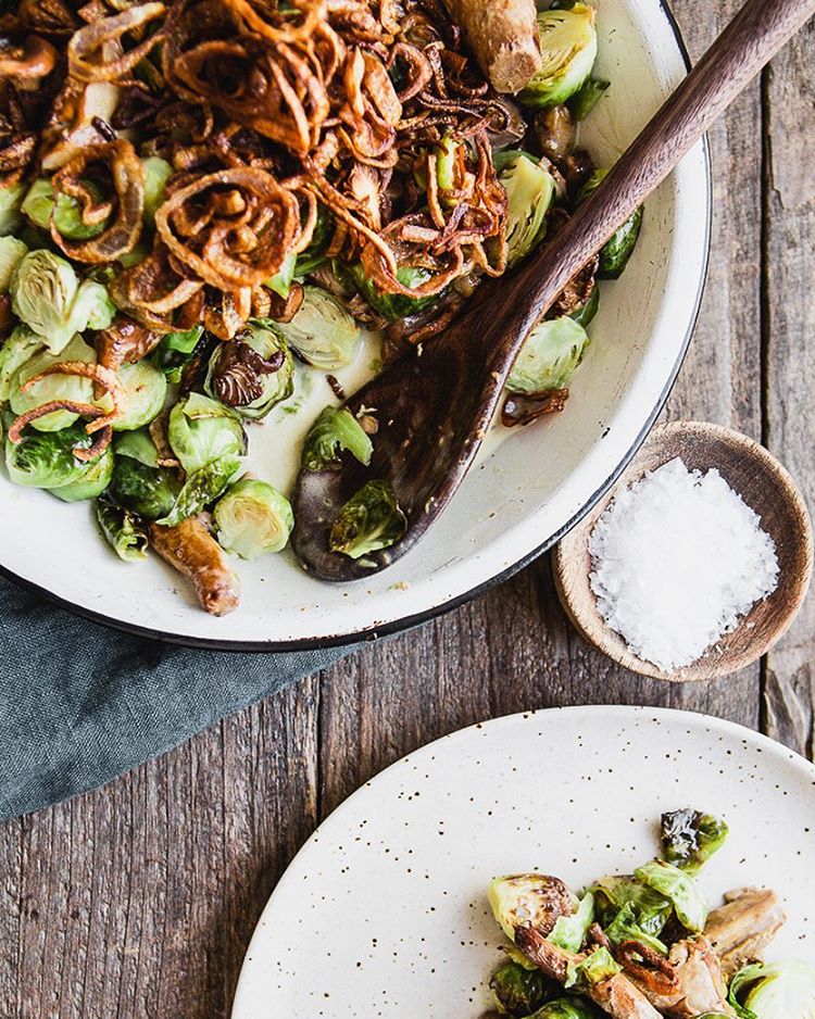 Creamy Brussels Sprouts And Wild Mushrooms With Crispy Shallots by themodernproper Quick