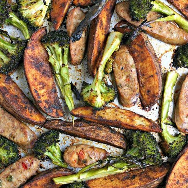 Roasted Sweet Potato, Broccoli And Sausage Dinner Recipe The Feedfeed