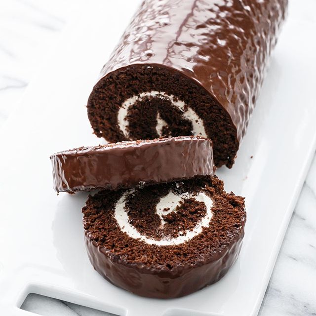 Dark Chocolate Roll Cake With Marshmallow Filling Recipe | The Feedfeed