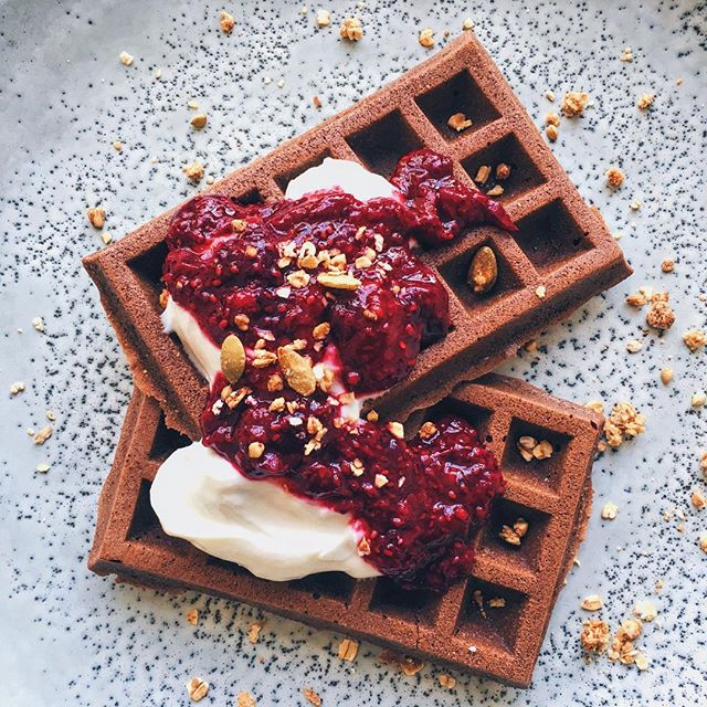 Buckwheat Waffles With Chia Berry Jam And Yogurt by thehealthybowl