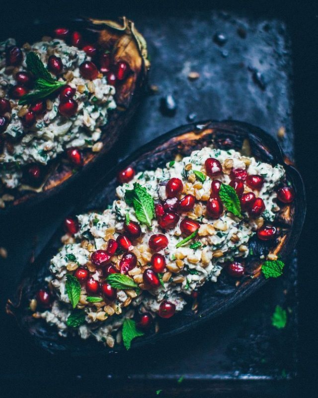 Baked Aubergine With Yoghurt, Tahini, And Pomegranate Recipe The Feedfeed
