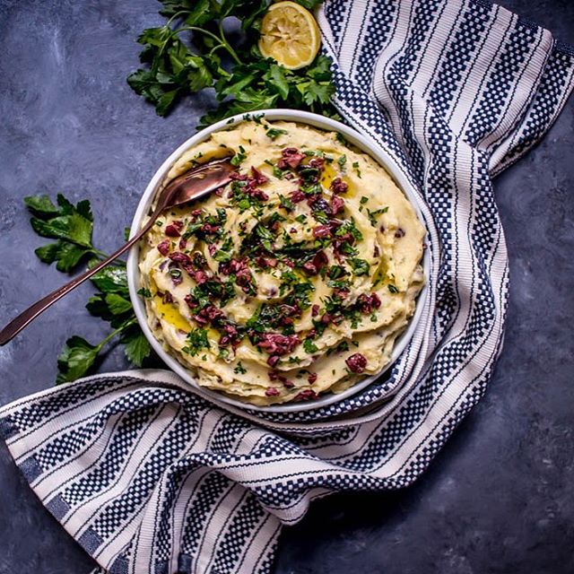 Kalamata & Muenster Mashed Potatoes With Lemon, Parsley & Roasted