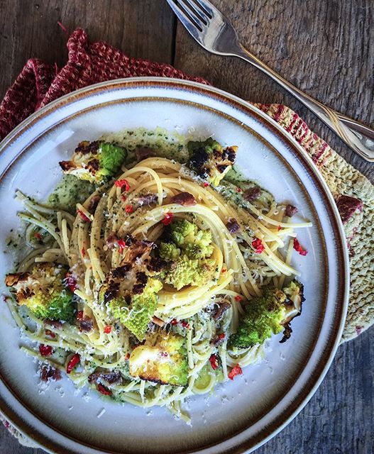 Charred Romanesco Pasta With Anchovies And Mint Pesto Recipe The Feedfeed