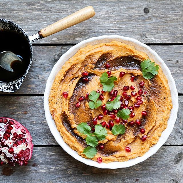 Mashed Sweet Potatoes With Tahini & Maple Coffee Balsamic Glaze Recipe