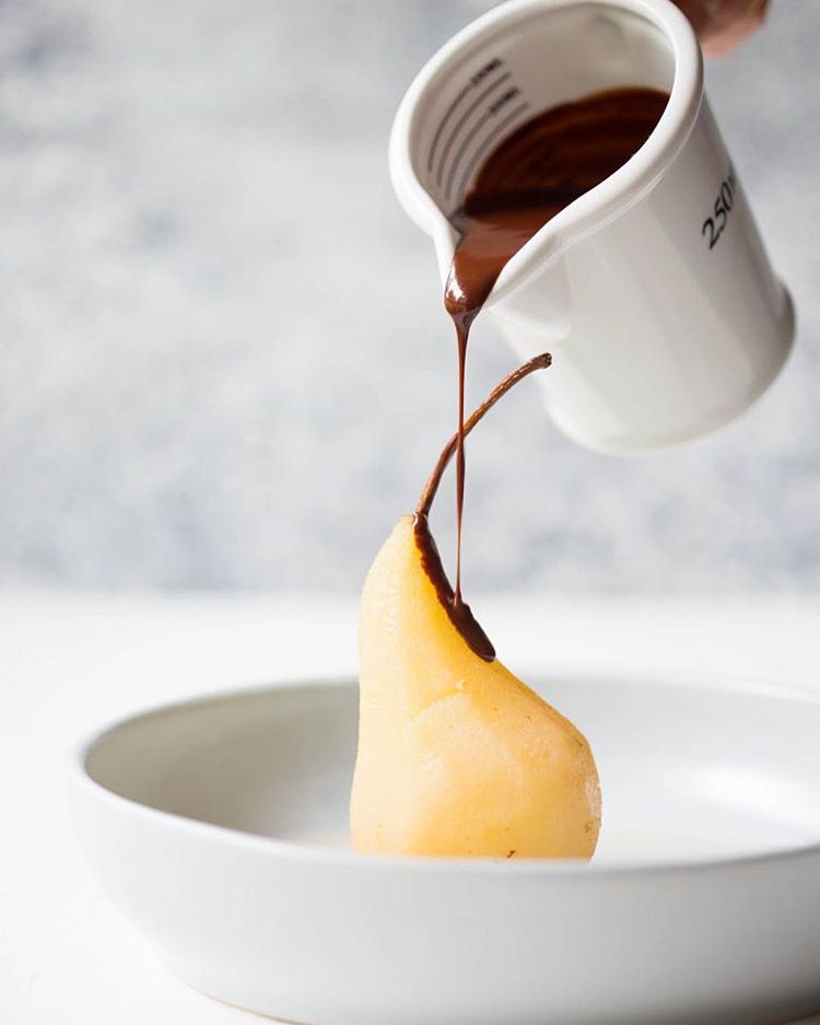 Poached Pears With Dark Chocolate Sauce Recipe The Feedfeed 