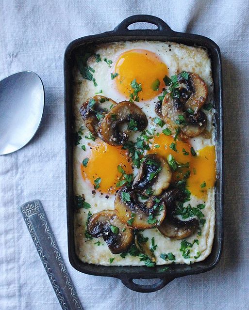 Baked Eggs With Garlic Butter Mushrooms by abigail.susannah | Quick
