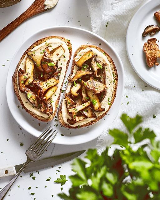 Toast With Creamy White Bean Spread And Sauteed Wild Mushrooms by