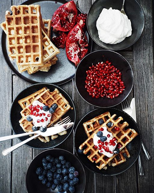 Belgian Waffles With Fresh Berries And Whipped Cream by ...