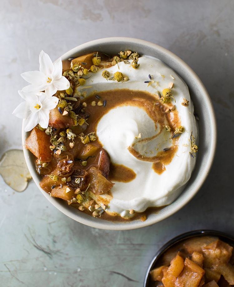 Coconut Yogurt Bowl With Cinnamon Stewed Apples And Pears recipe by