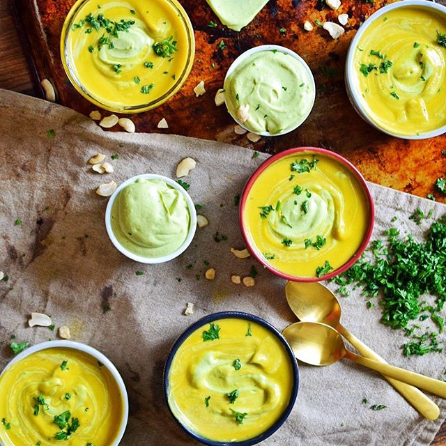Butternut Squash Soup With Avocado Cashew Cream Recipe The Feedfeed