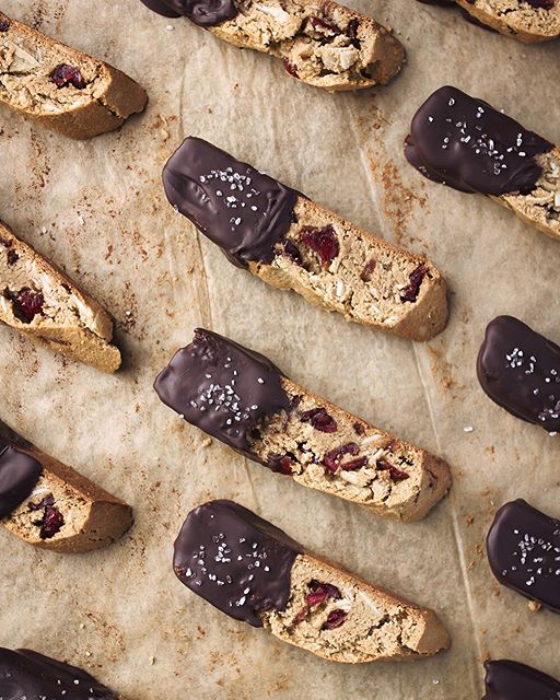 Dark Chocolate Covered Almond Flour Biscotti With Cranberries And Sea
