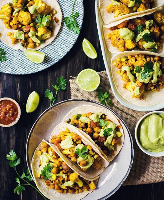 Spicy Cauliflower, Chickpea And Corn Tacos With Avocado Dressing Recipe ...