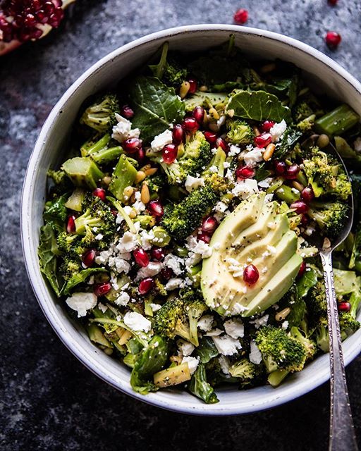 Lemon Garlic Roasted Broccoli Salad With Pomegranate, Feta & Pine Nuts