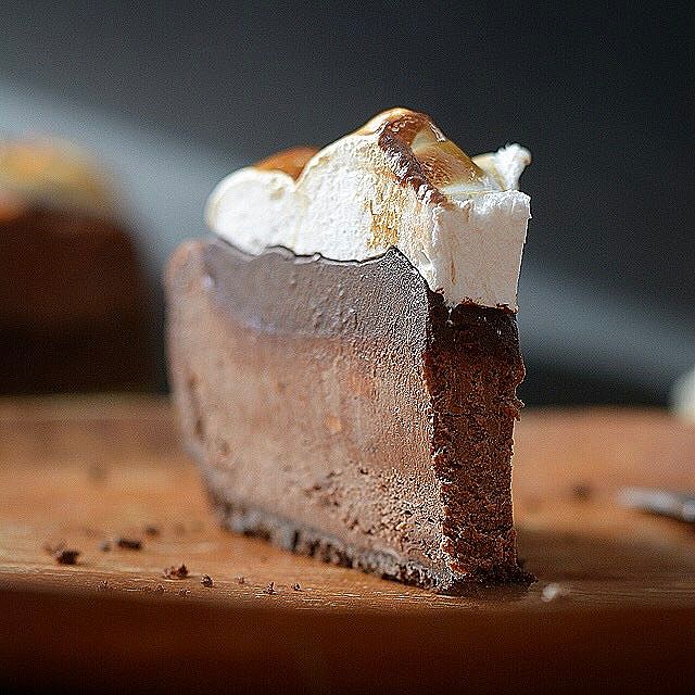 Hot Chocolate Cheesecake With Homemade Toasted Marshmallow Topping by