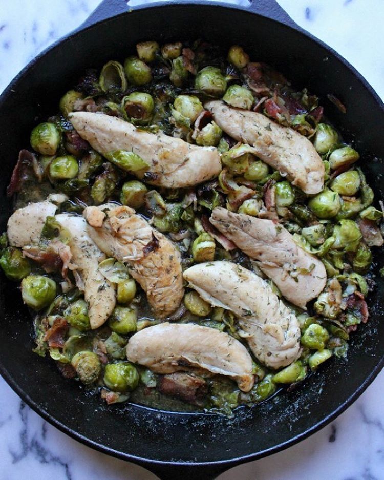 Brussel Sprouts And Bacon Skillet Chicken Recipe The Feedfeed