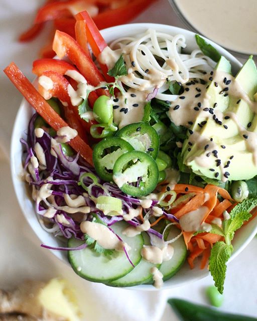 Veggie & Rice Noodle Bowls With Cashew Ginger Sauce by spicesinmydna ...