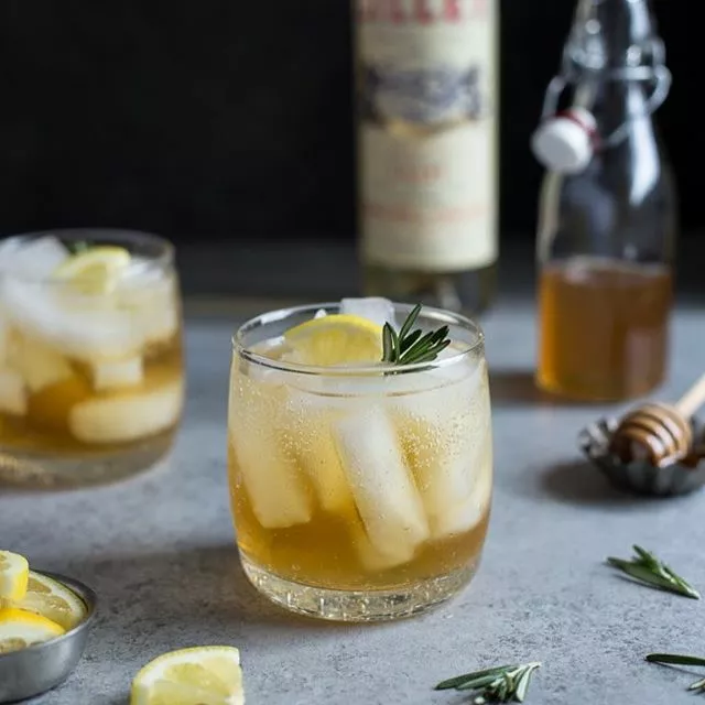 Sparkling Honey And Rosemary White Wine Cocktail