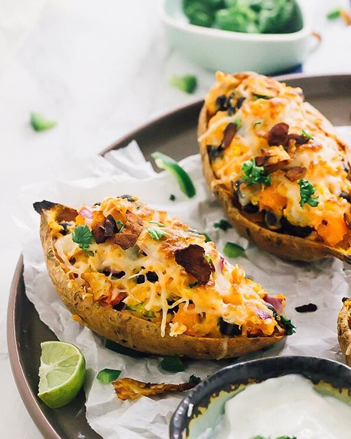 Cheesy Black Bean Stuffed Sweet Potato Skins by jessicainthekitchen ...