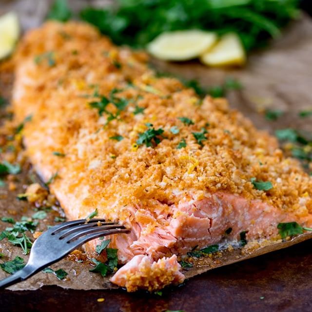 Garlic Bread Crusted Salmon Recipe | The Feedfeed