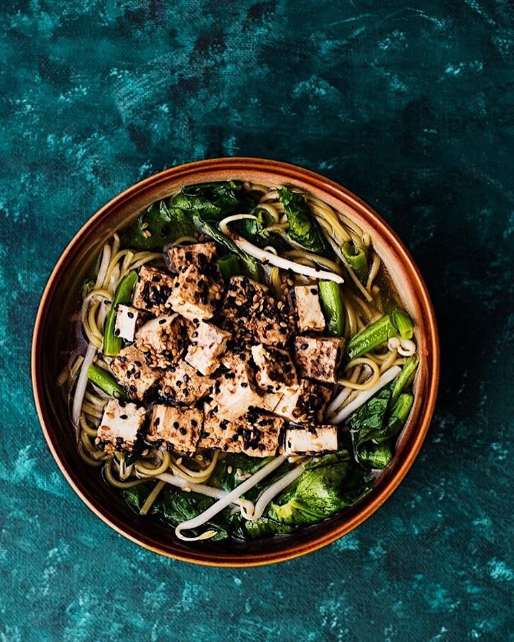 Soba Noodles In Shiitake Mushroom Broth With Sesame Crusted Tofu And