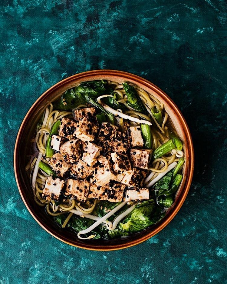 Soba Noodles In Shiitake Mushroom Broth With Sesame Crusted Tofu And Pea Shoots Recipe By Megan Wells The Feedfeed