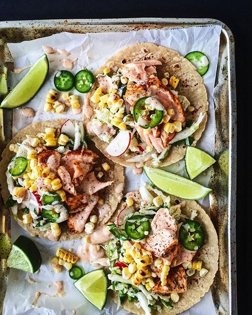 Cajun Roasted Salmon Tacos With Napa Slaw And Spicy Lime Yogurt Dressing recipe  thefeedfeed.com